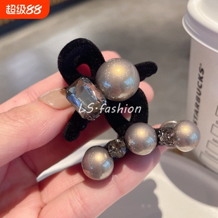 前额公主头丝绒小抓夹水晶珍珠小发抓子碎发刘海夹鲨鱼夹发卡发夹