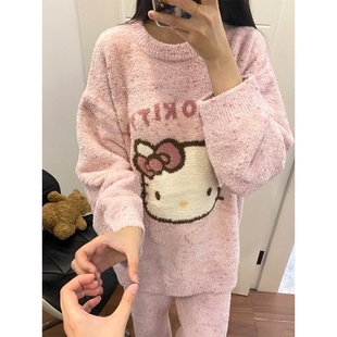 加厚珊瑚绒可爱家居服套装 HelloKitty半边绒睡衣女款 秋冬2025新款