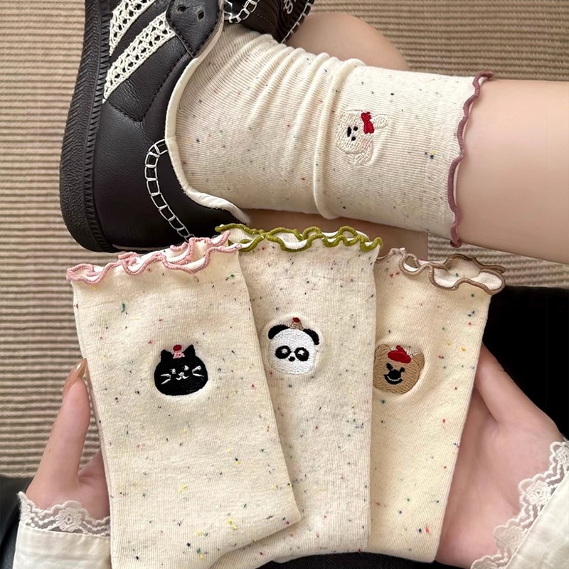 可爱袜子女春秋中筒袜纯棉长筒韩版ins潮网红长袜女木耳边堆堆袜