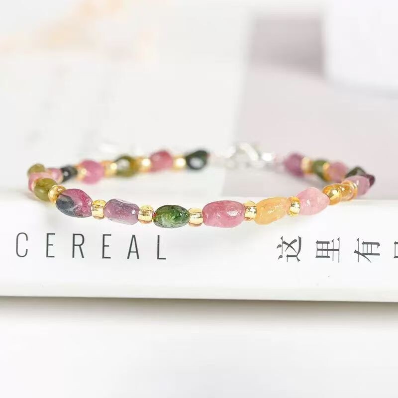 天然糖果碧玺手链女士情侣单圈手串老矿料散珠彩虹旺夫石礼物