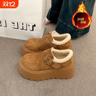 厚底增高加绒勃肯鞋女2025新款冬季保暖雪地靴博肯棉鞋子毛绒高跟