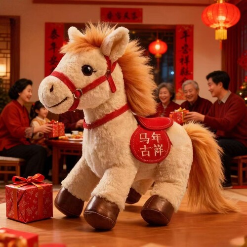 2026马年吉祥物玩偶毛绒玩具抱枕沙发装饰生肖马公仔娃娃新年礼物