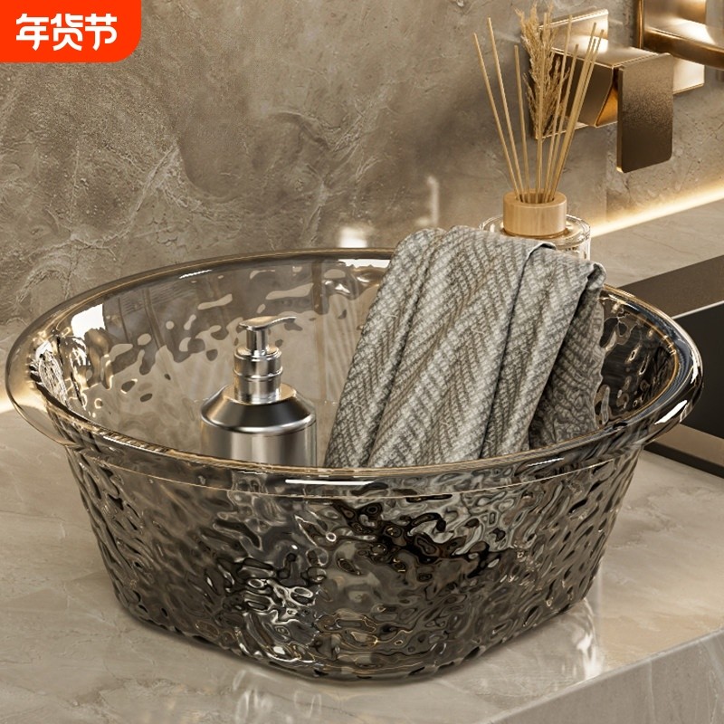 洗脸盆家用加厚耐用塑料盆子水波纹透光轻奢款洗漱洗衣盆大号
