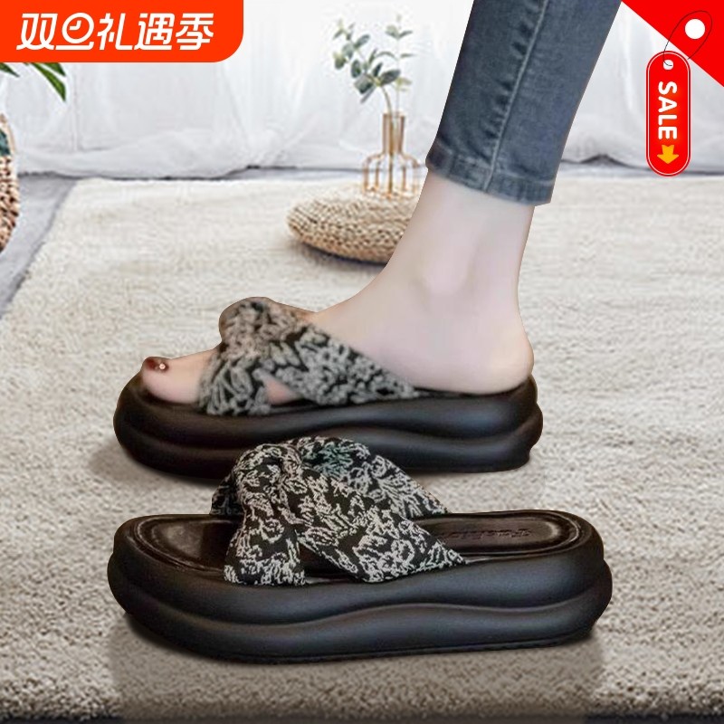 凉拖鞋女夏外穿2025新款仙女风配裙子厚底沙滩凉鞋时尚孕妇一字拖