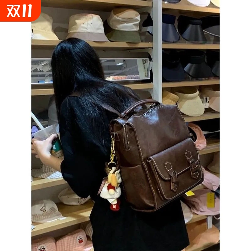 韩版大容量双肩包女2025新款复古英伦风校园通勤百搭包旅行背包77
