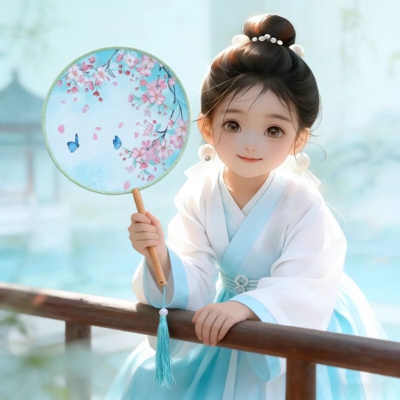 团扇双面古典扇子古风半透圆形流苏女古装汉服旗袍丝质古装扇子