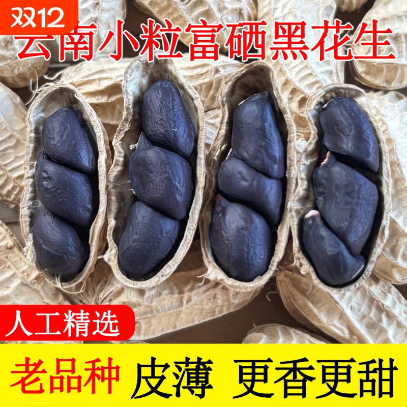 云南富硒黑花生带壳晒干黑花生新货黑花生仁精选黑皮花生米5斤