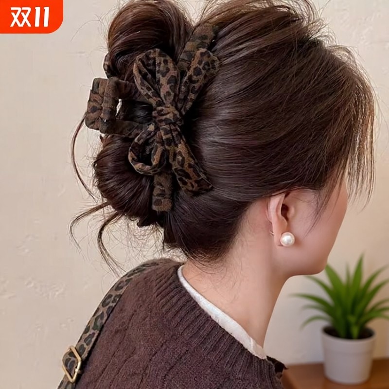 时髦回归~头发抓夹女豹纹蝴蝶结鲨鱼夹2025新款发夹高级感发饰秋