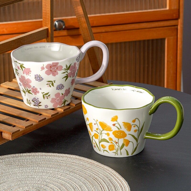田园风马克杯牛奶杯碎花下午茶送礼咖啡杯高颜值燕麦杯早餐杯陶瓷