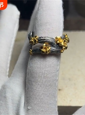 桃花戒指复古创意个性艺术百搭国风文化高颜值小众气质男女款指环