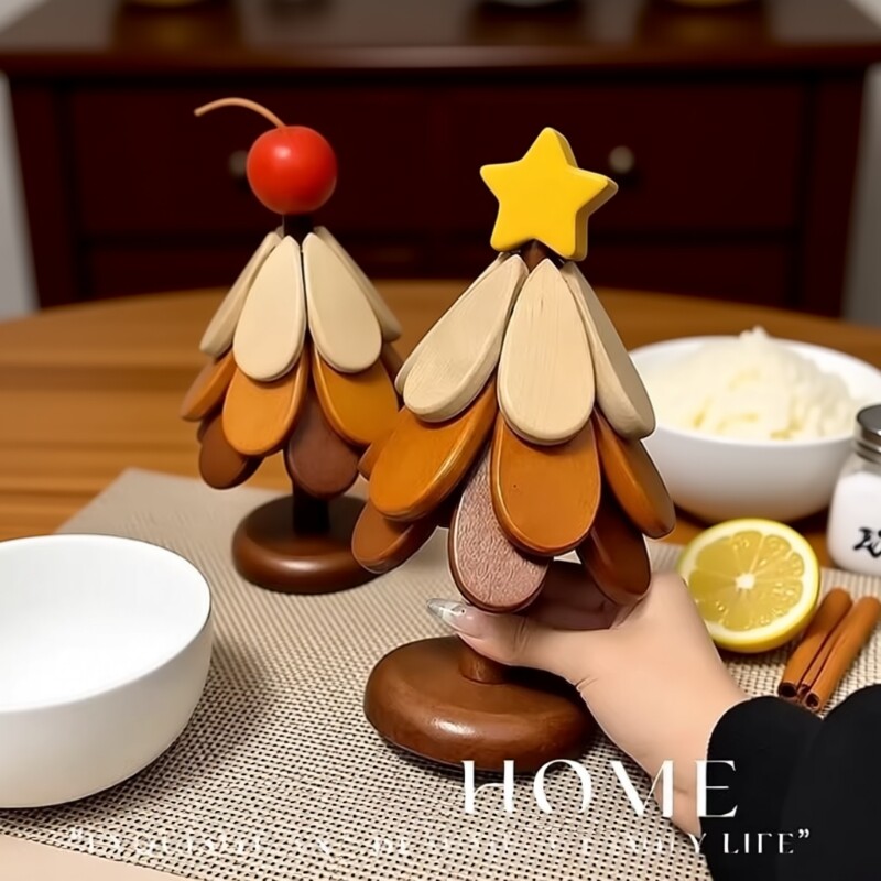 圣诞树隔热垫创意餐垫桌杯垫实木防烫耐高温锅垫餐边柜摆件装饰品