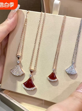 新品大裙子白贝母项链女镀18K金色轻奢送女友高级感礼物扇形白金