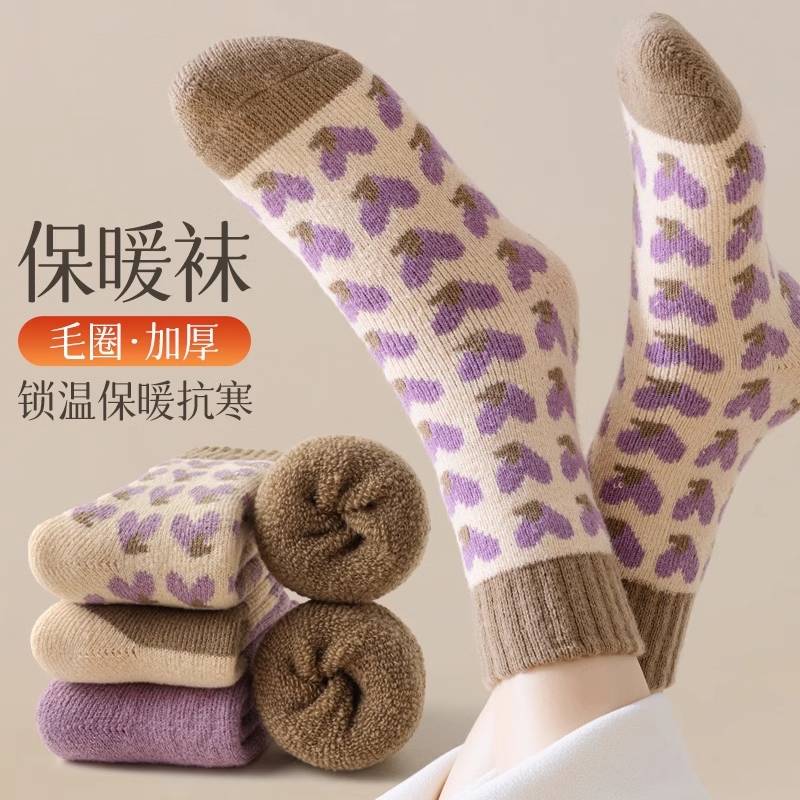 秋冬季加绒加厚保暖女士毛绒袜