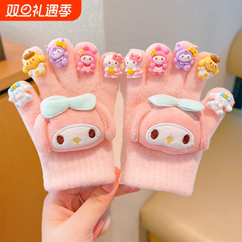 儿童2025手套冬季保暖男女童美甲DIY宝宝加厚五指女连指美乐蒂