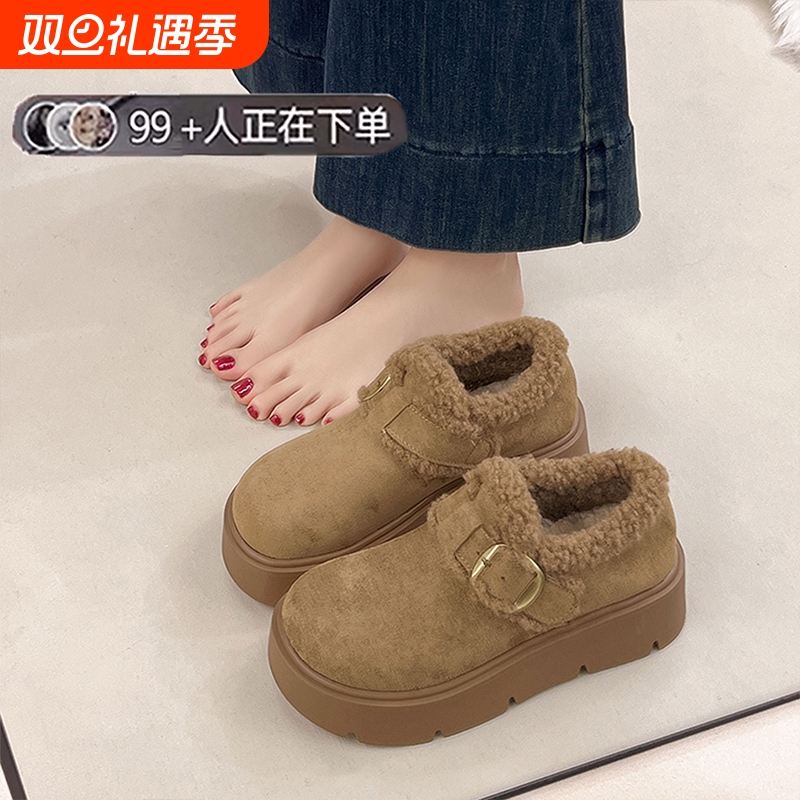 增高加绒保暖勃肯女鞋2025新款冬季爆款雪地靴乐福鞋毛毛棉鞋毛绒