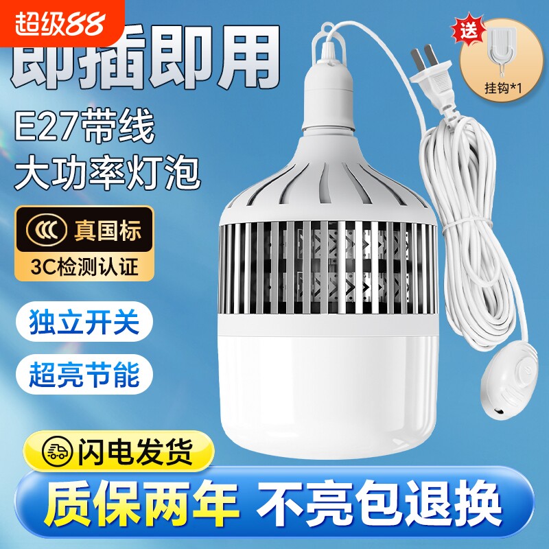 带线灯泡LED节能灯家用超亮悬挂简易螺口插座带开关插头照明灯泡