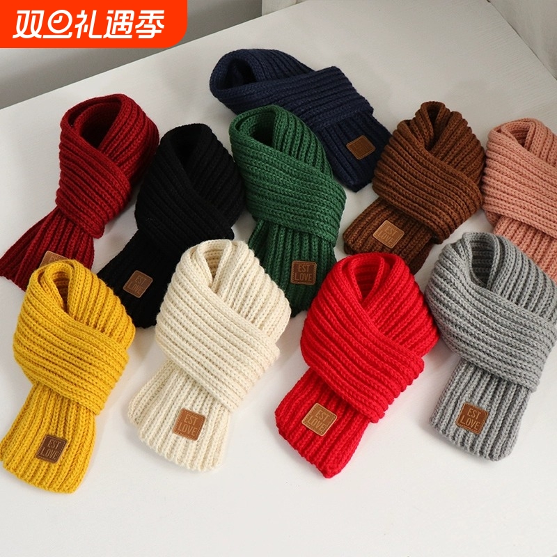 儿童围巾宝宝秋冬季保暖围脖韩版男童针织脖套毛线红色绿色灰色