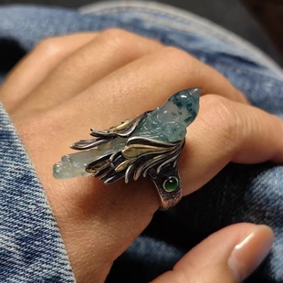 「燕舞欣春」复古仿翡翠飞鸟戒指女新中式古风小众开口可调节指环