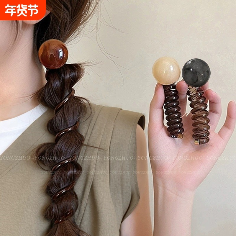 复古简约泡泡辫头绳女2025新款高端电话线发圈扎马尾编发神器头饰