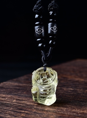 天然黄水晶金蟾貔貅吊坠男女款