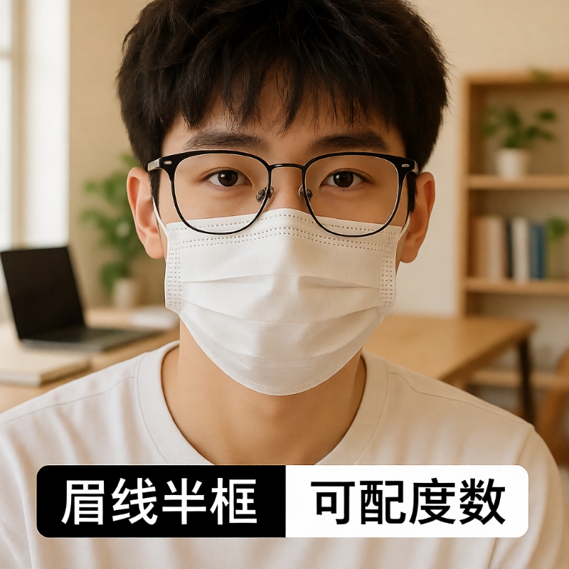 超轻纯钛半框近视眼镜框男款可配度数镜片专业配防蓝光眼睛架散光