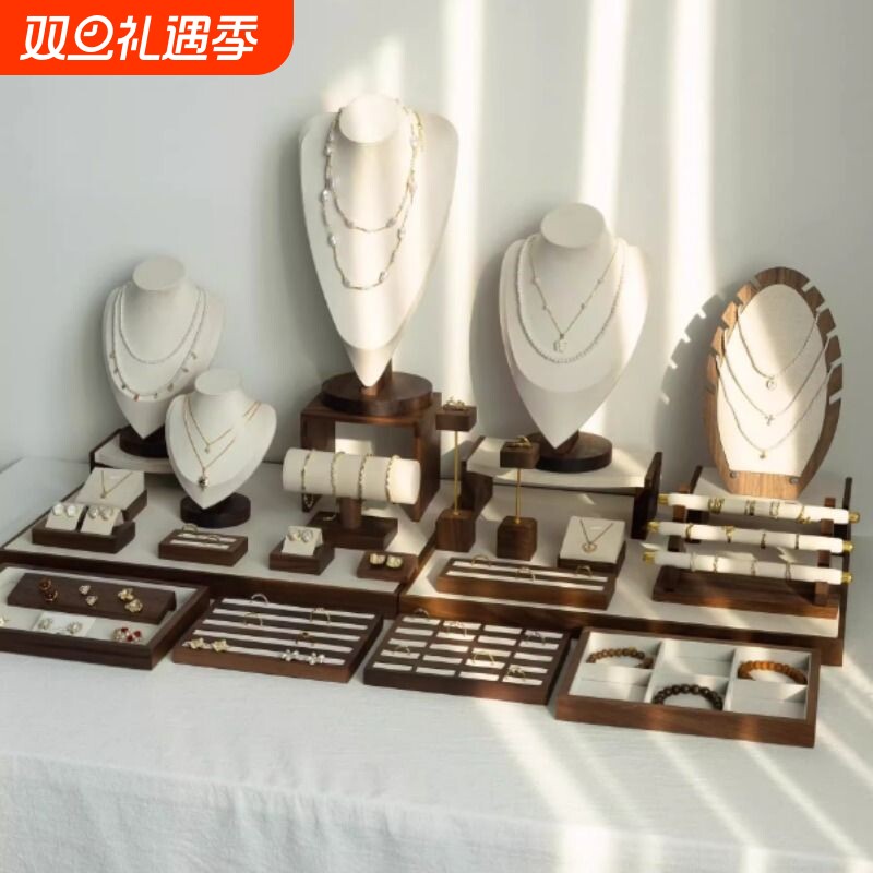 胡桃木首饰展示架模特脖子项链挂架珠宝戒指手镯集市店铺陈列摆件