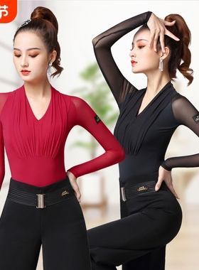 丹宝罗跳交谊舞网红拉丁舞服上衣女练功服国标舞摩登舞衣舞蹈服装