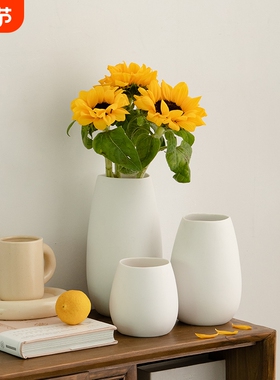 简约白色花瓶摆件客厅插花陶瓷轻奢高级感富贵竹冬青鲜花水培器皿
