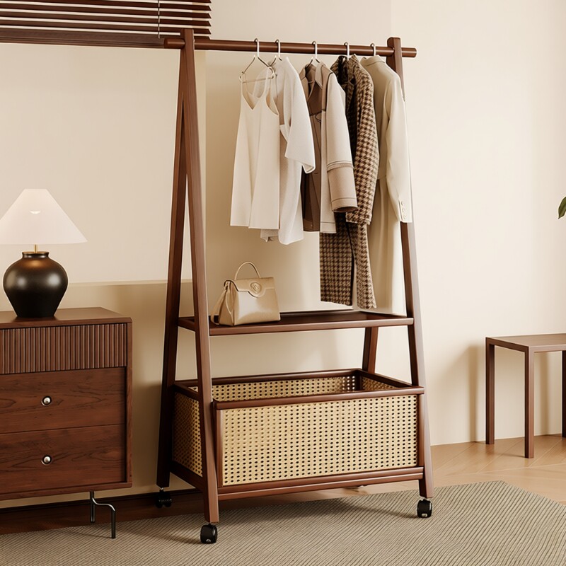 衣架落地卧室衣帽架家用挂衣架置物架实木衣服收纳架子折叠金属