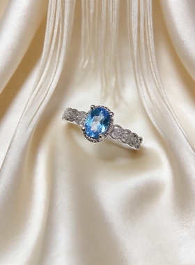 天然伦敦蓝托帕石戒指