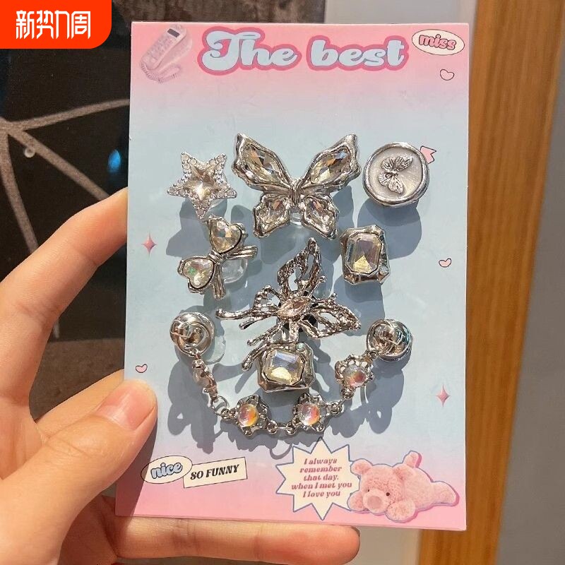 金属质感蝴蝶适配洞洞鞋diy配件爆款洞门鞋花可拆卸鞋面立体装饰