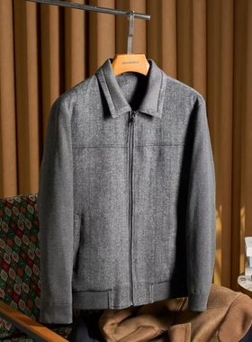 老钱风LP系列男装意秋冬针织翻领袖拼接羊毛白鸭绒羽绒服外套夹克