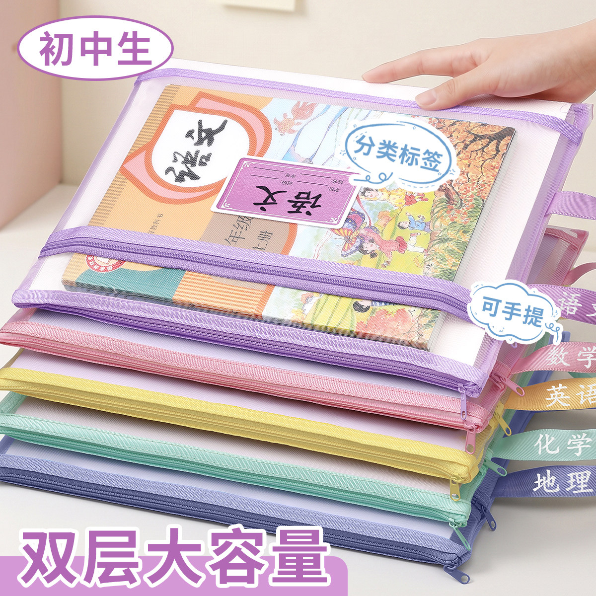 初中生分科文件袋双层大容量加厚