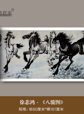 徐悲鸿《八骏图》高清微喷复制品名家字画卷轴客厅办公室装饰挂画