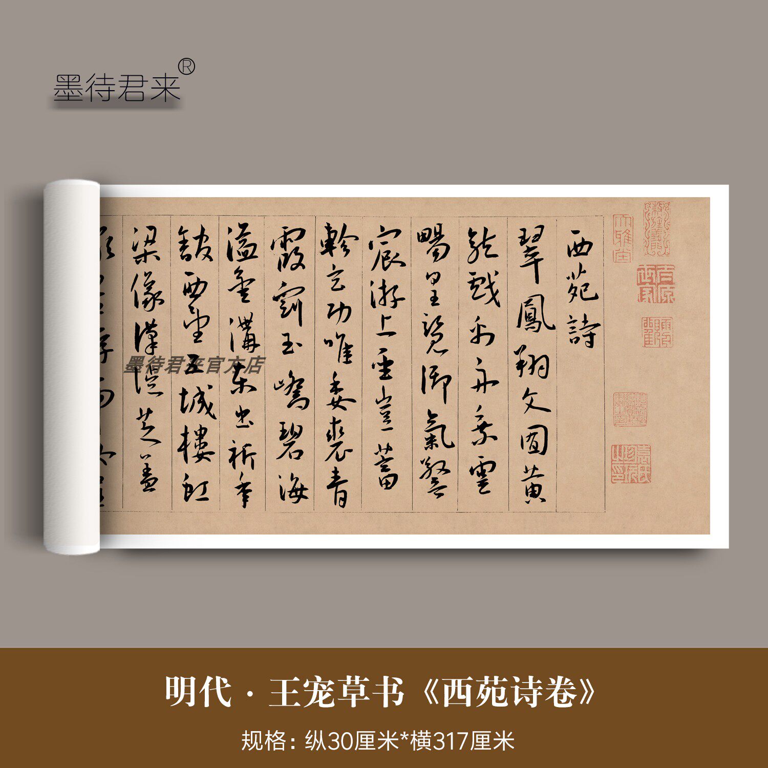 王宠行草《西苑诗卷》高清微喷原大复制品毛笔书法临摹古代字帖