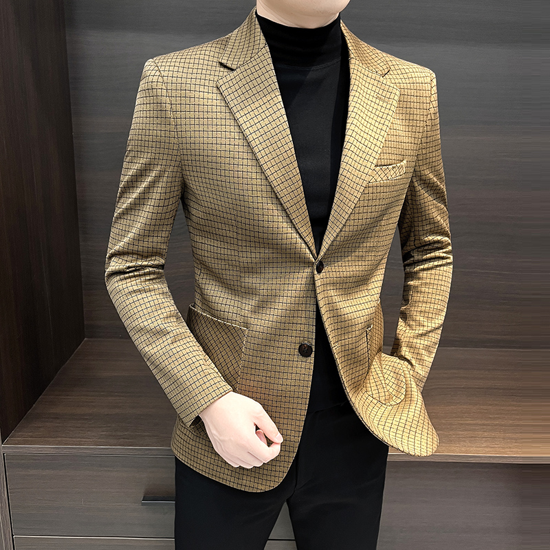 秋冬季新款格子西装外套男款男装单西上衣2025感小西服1212n