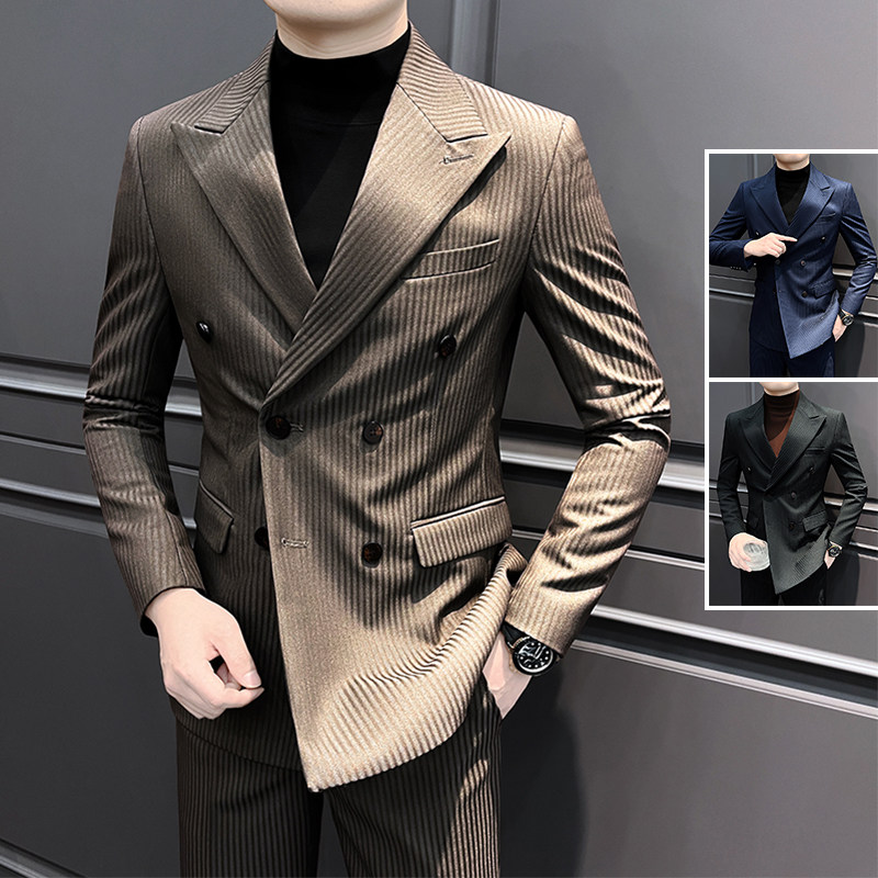 秋冬季新款双排扣西装男套装结婚感婚礼正装商务职业西服男1212n