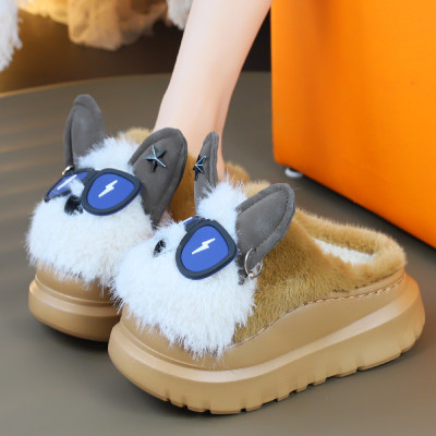 卡通更可爱厚底包头狗狗棉拖鞋