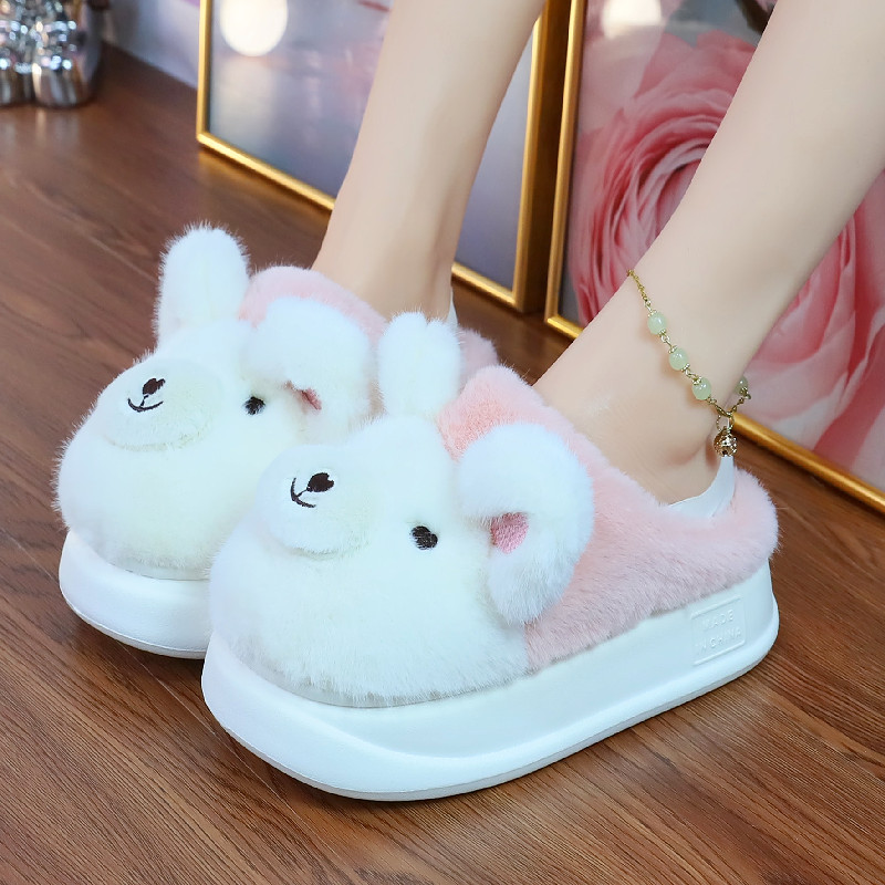 棉拖鞋女冬季厚底全包跟家用可爱毛绒羊驼外穿加厚保暖女士棉拖鞋