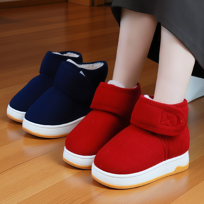 冬季毛绒保暖棉鞋厚底防滑魔术贴包跟居家老年加绒棉拖鞋