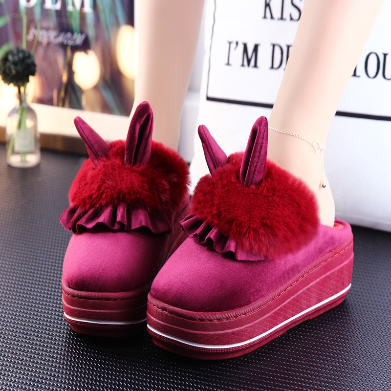 卉茲沐兔耳朵厚底拖鞋女士冬季室內居家防滑家用卡通可愛高跟棉拖在類目 女鞋, 拖鞋中 - 來自Buy2taobao.com提供專業的淘寶代購服務