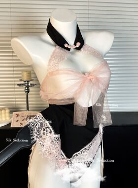 FUNNY KITTEN纯欲风性感睡衣女约会透视蕾丝挂脖睡裙火辣套装