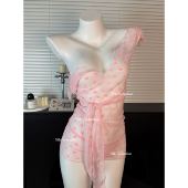 FUNNY KITTEN纯欲睡裙女性感深v透视镂空包臀裙绑带蝴蝶结超短裙