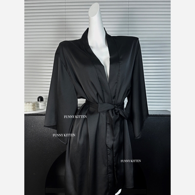 FUNNY KITTEN高级感纯欲性感睡袍浴袍中袖宽松约会外袍居家服