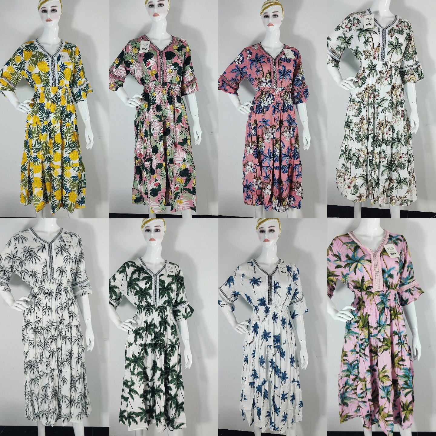 海南岛服三亚夏季新款棉绸连衣裙女中长款沙滩度假风印花大摆裙子