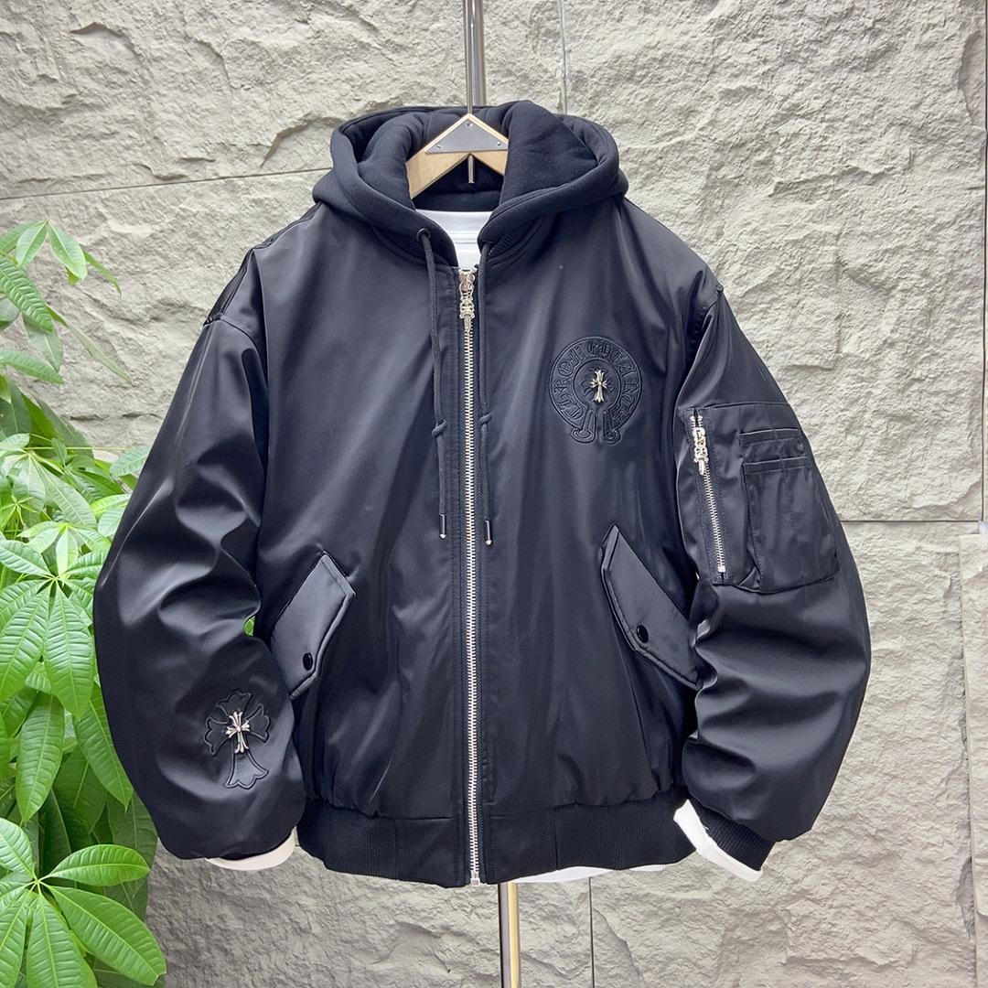 冬季加厚连帽羽绒服男外套飞行员工装假两件男棒球服潮流百搭上衣