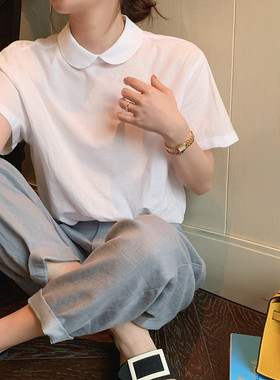 洋气减龄娃娃领白色短袖t恤女上衣2026夏季新款时尚别致打底衬衫