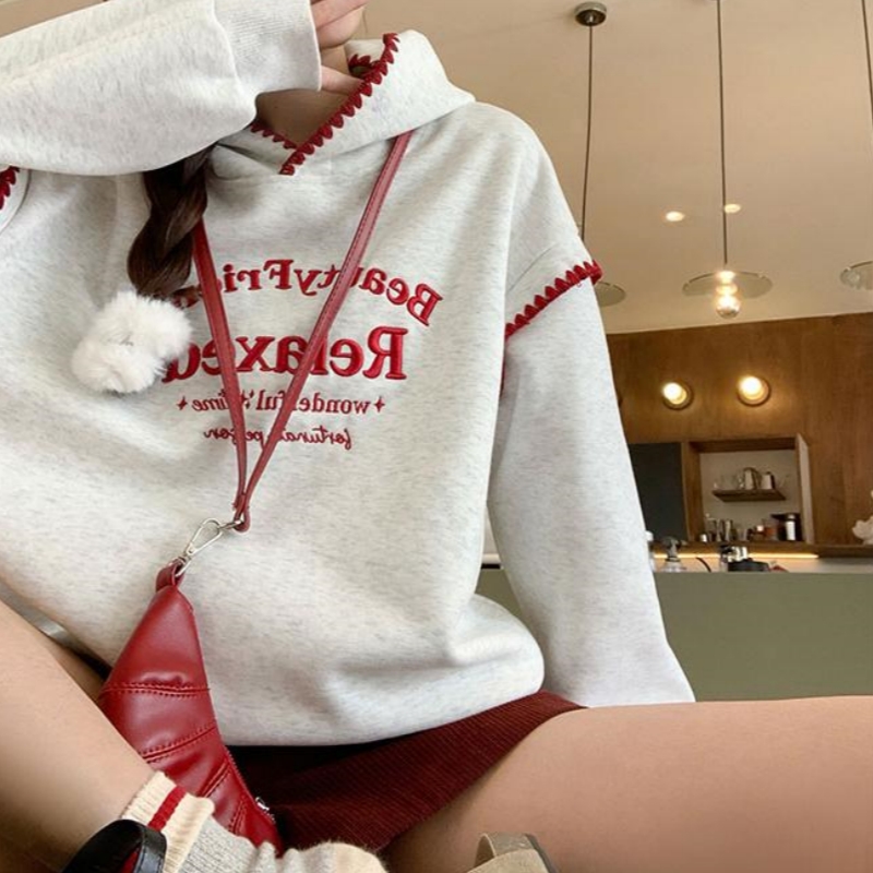 古欧韵加厚宽松韩版字母刺绣卫衣