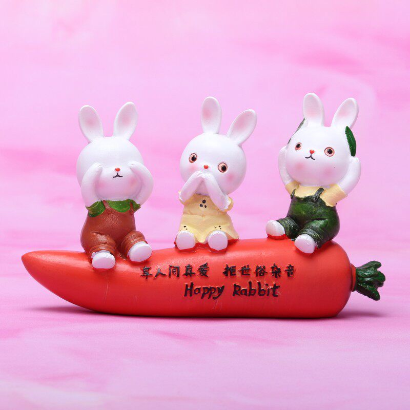 俏皮兔三不娃娃 萝卜不说不听不看动物装饰摆件树脂工艺品装饰