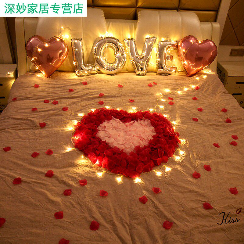 房间浪漫布置 惊喜 表白简单氛围求婚家饰床上场景宾馆情人节创意